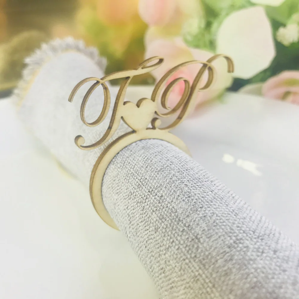 Personalized table heart with color Wood Napkin Ring,Custom Wedding napkin rings Acrylic Cut Napkin Ring with Heart Initials (2)