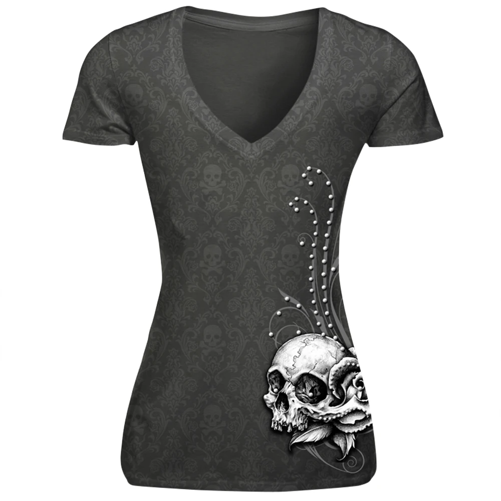 

Summer Skull Angel Wing 3d Print T Shirt Women Short Sleeve V-Neck Tees Casual Breathable Tops Workout Clothes Punk Rock