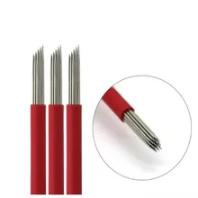 100 шт., Перманентный макияж, тату для бровей, 19 конических круглых игл, микроблейдинг игла, 3D бровей, вышивка, 19 тумана, круглая игла, красная