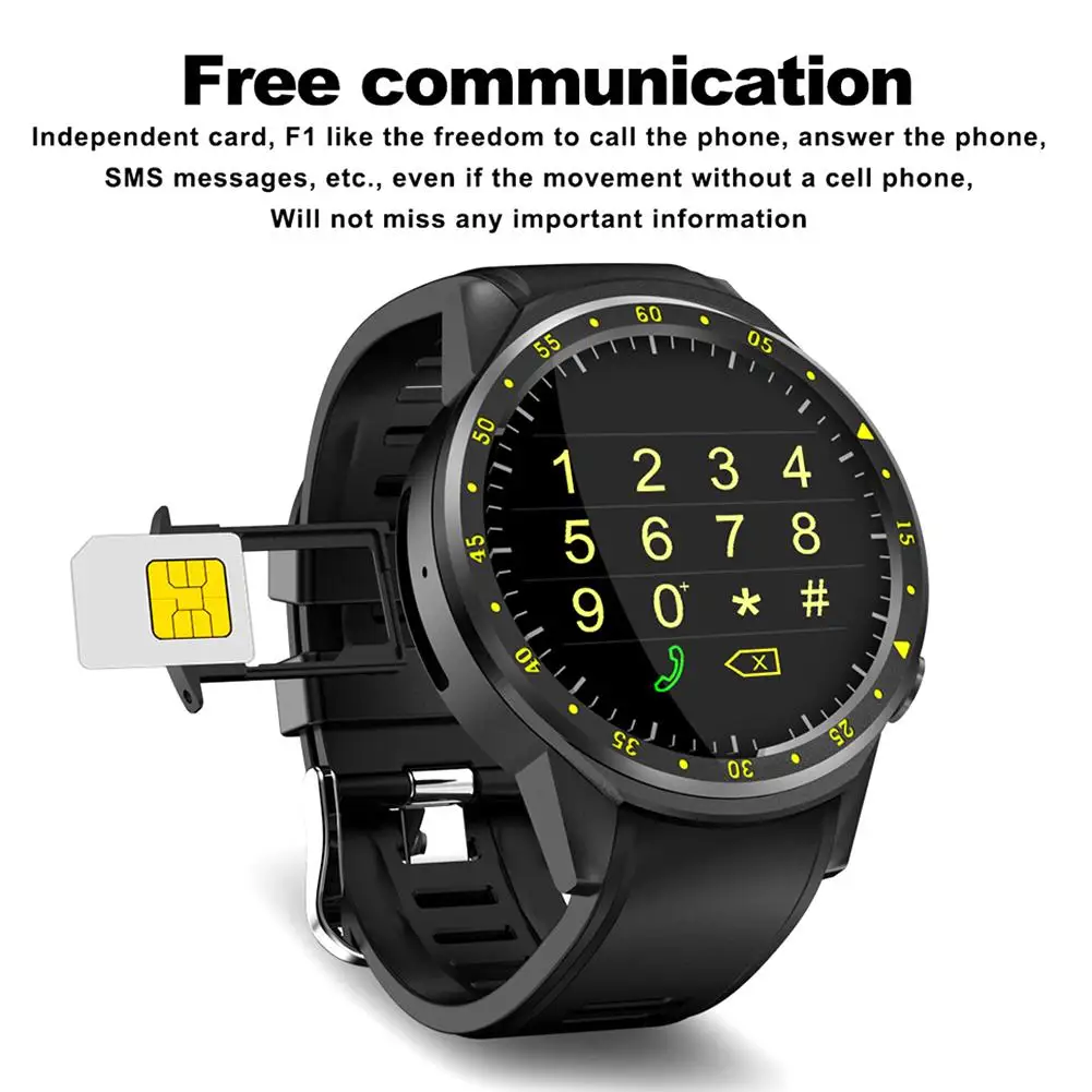 

High-definition IPS Touch Screen MT2503 Chip GPS Sports Smart Phone Watch For IOS Android Samsung F1 Wearable Device With Camera