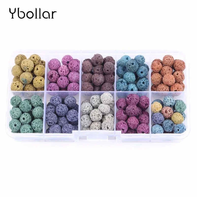 

1 box 180pcs 8mm Colorful Artificial Lava Stone Round Beads for Essential Oil Diffuser Locket Necklace/Bracelet Jewelry Making