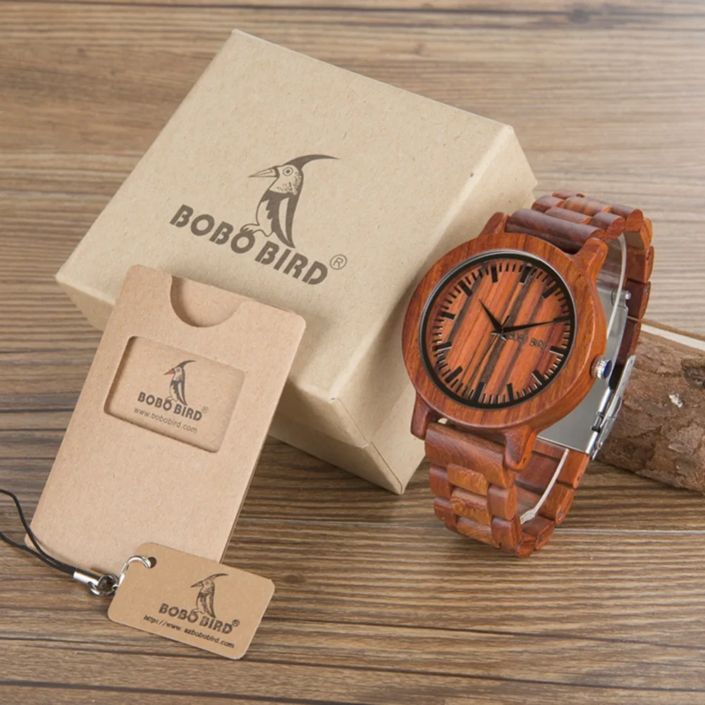 BOBO BIRD CdM10 Wooden Watches Men Full Red Sandalwood Dial Vintage Style Watch Erkek Quartz Clock in Box Uomo Orologio