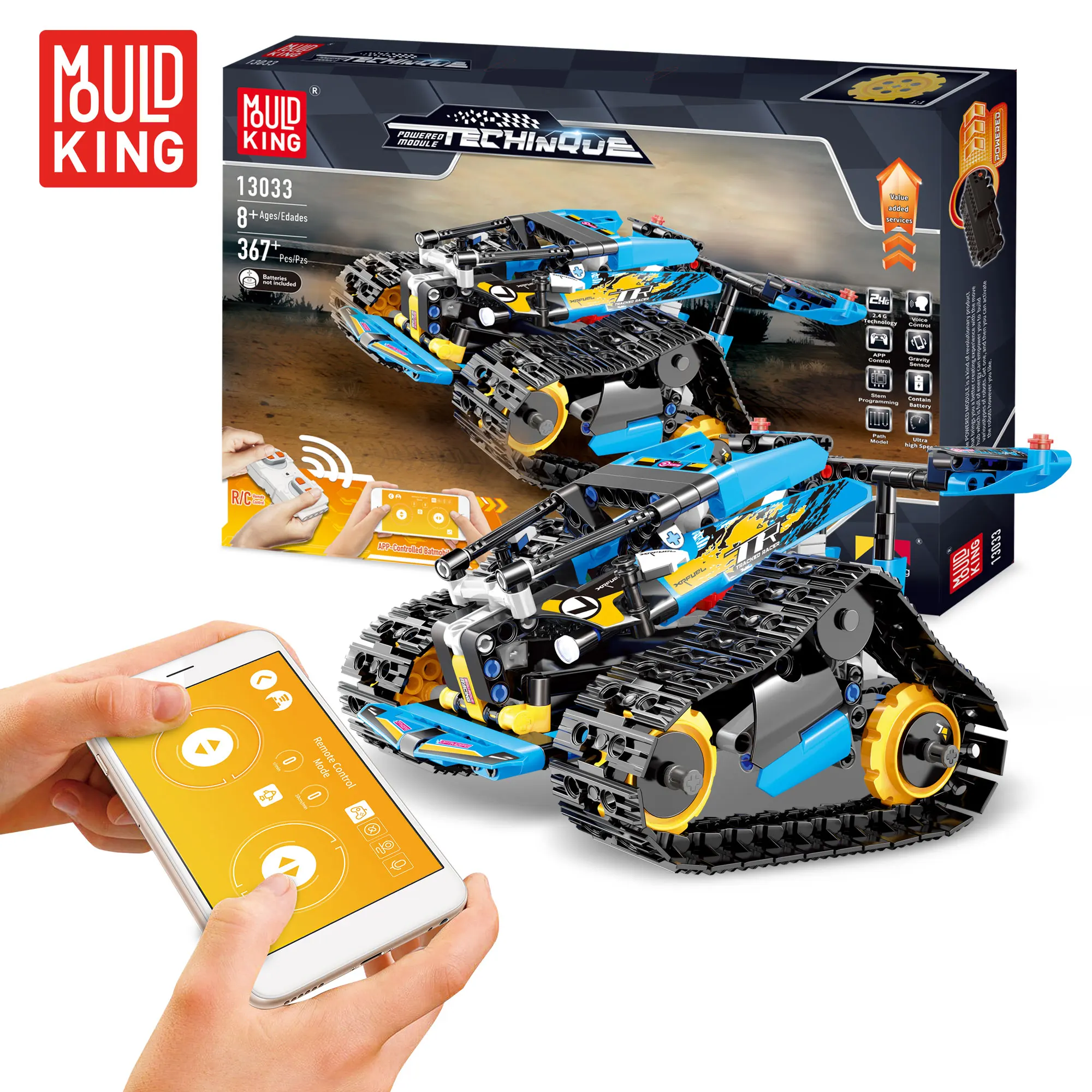 

Mould King Technic Block 13033 13037 Rc Car With App Control Track Vehicle Racing Car Stunt GP
