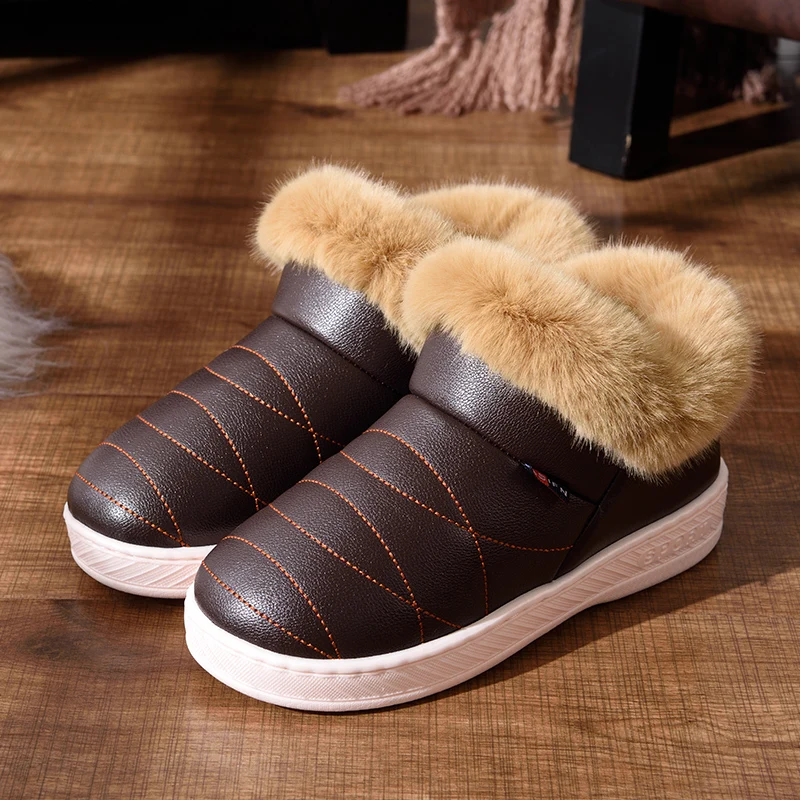 ASIFN Men Slippers with Fur Plush Warm Winter Women Fur Slipper Solid Men Shoes Couple Platform Soft Indoor Fluffy Home Male - Цвет: L