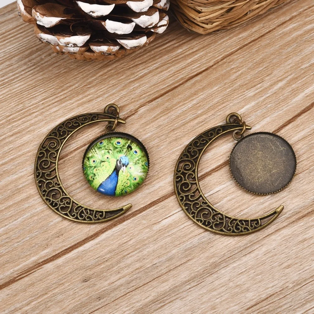 Moon Pendant Cabochon Setting 20mm Round Bezel Gem Blank Base Antique Bronze (3)