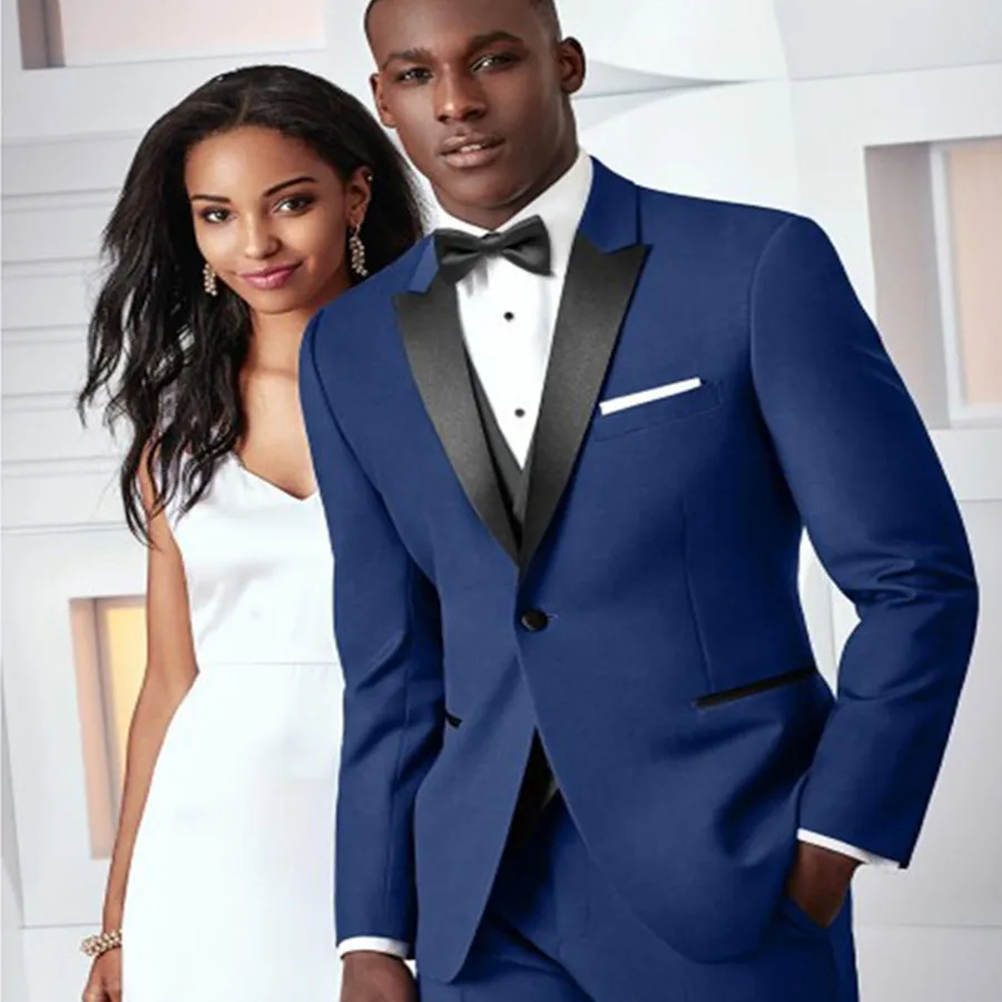 En Gros Bleu Foncé Smokings De Marié Noir Revers Groomsman