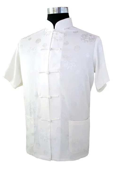 Новые модные черные Для мужчин атласная рубашка Топ Китайский классический кунг фу Костюмы с короткими рукавами Винтаж Тан костюм S M L XL XXL XXXL LD01