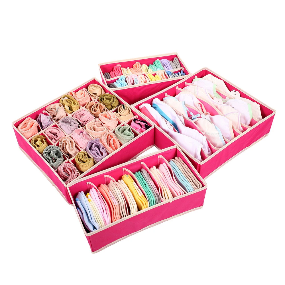 4pcs Home Storage Non-woven Scarfs Socks Bra Organizer Storage Box Drawer Closet Organizers Boxes for Underwear Bra