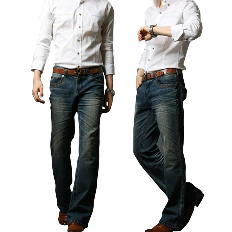2018 Mens Flared Jeans Boot Cut Leg Flared Elastic Slim Fit Mid Waist Male Designer Classic Denim Jeans Pants Bell Bottom Jeans