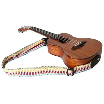 

Adjustable Guitar Ukulele Ethnic wind braided Strap Rainbow Webbing Musical instrument Belt with PU Leather Ends 130cm/4.3ft