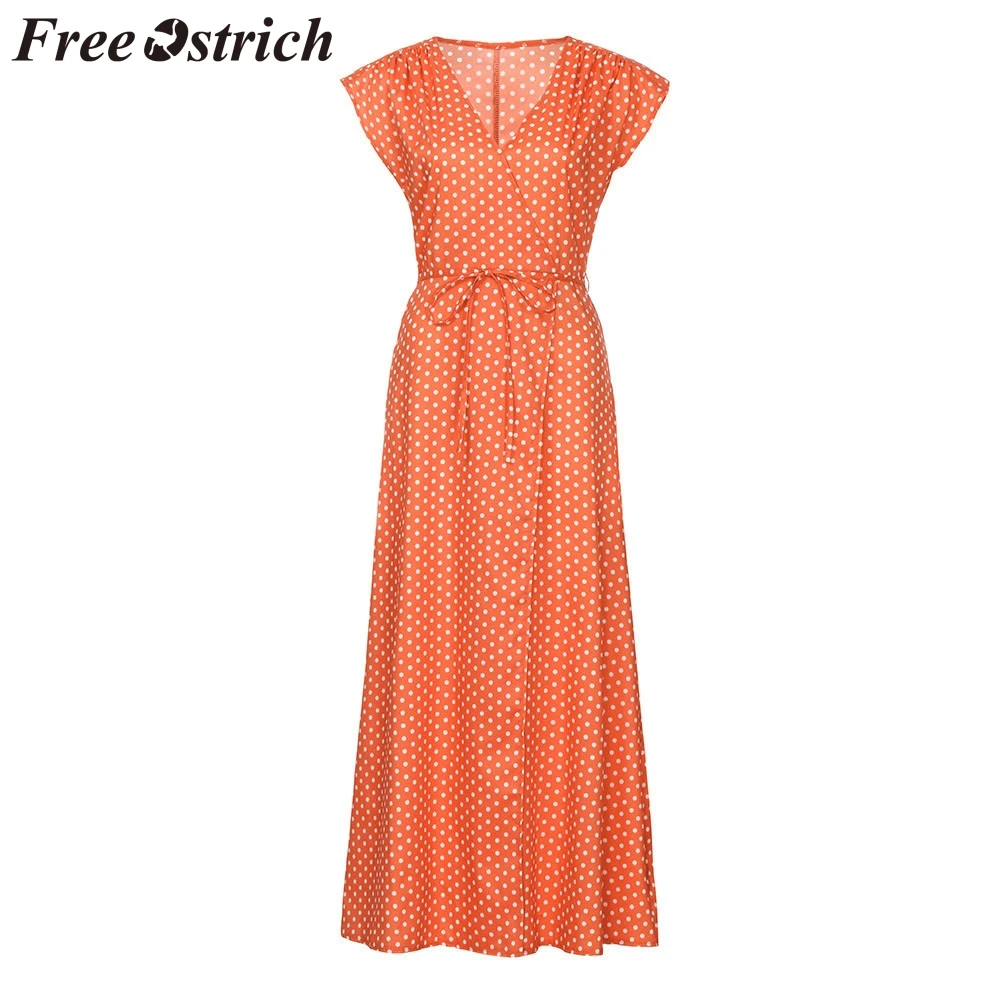 Женское длинное платье в горошек Boho летнее пляжное макси во французском стиле