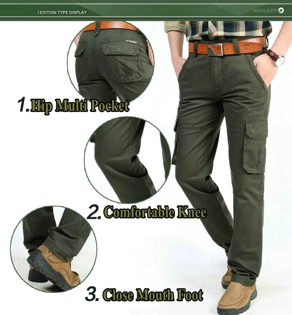 NIANJEEP,, Брендовые повседневные штаны для мужчин, военные брюки-карго, с карманами, мешковатые мужские армейские штаны, спортивные штаны для бега