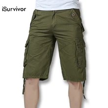 Isurvivor Для мужчин шорты-карго Брюки мужские Повседневное модные тонкие установлен большой Размеры хлопок Мульти Карманы карандаш шорты верхняя одежда