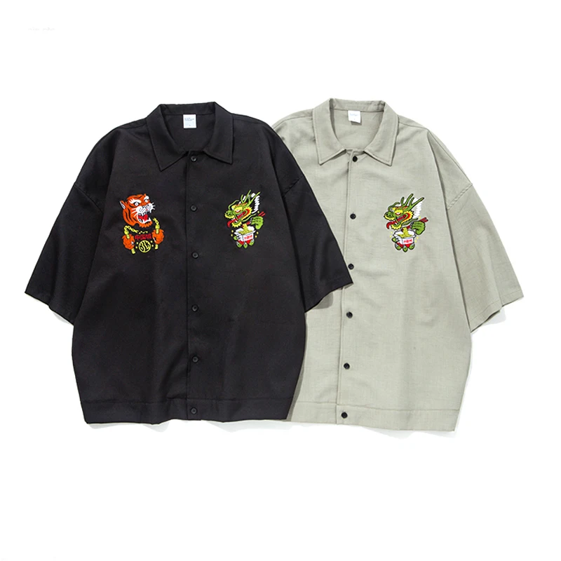 

VFIVEUNFOUR 2019 High Quality Summer Mens Shirts Embroidery Oversize Shirt Plus Size Streetwear Hip hop Couple Clothes