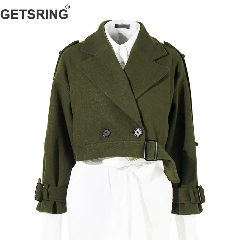 

GETSRING Woman Coats Turn-down Collar Solid Short Coats Loose Leisure Woman Tops 2018 New Fashion Vintage Short Jacket Women