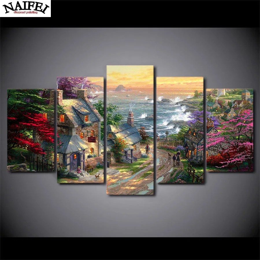 

5 pcs,Full Square 5D DIY Diamond Painting Cartoon,Diamond Embroidery Fairy Tale Castle Cross Stitch Mosaic,stickers home decor