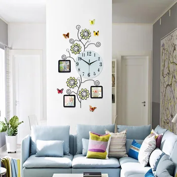 

Flower Crystal Wall Clocks Modern Design Peacock 3D Large Clock Wall Watches Kitchen Bedroom Home Decor With Photo Frame