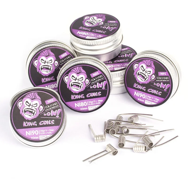 

Coil Father 10pcs/box Ni80 Ni90 Nichrome Coil Prebuilt Premade King Coils For Electronic Cigarette RDA RTA RDTA Tank Atomizer