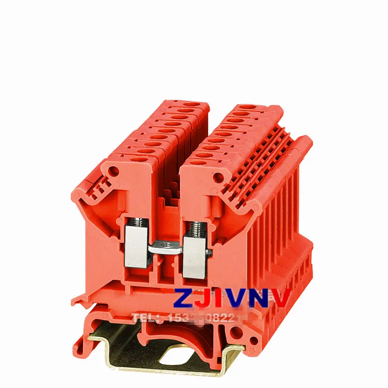10 шт. клеммные блоки UK5N монтажная плата на din-рейке соединительные клеммы 4 мм квадратная медная часть синий серый желтый красный цвет - Цвет: Красный