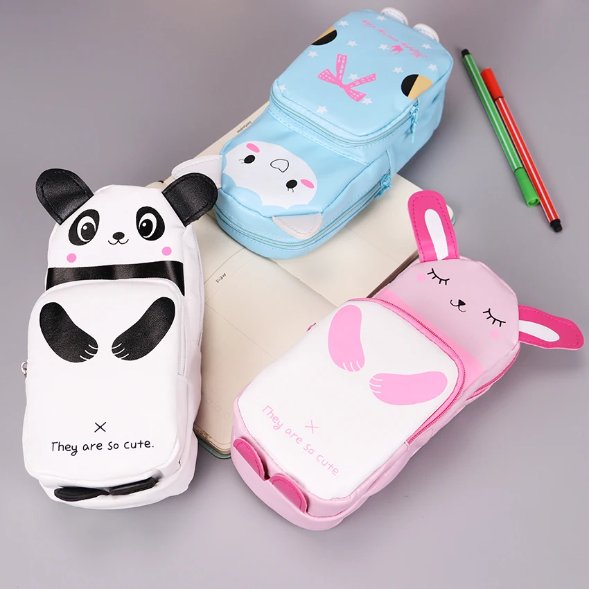 Чехол карандаш из ПУ кожи с котом Кроликом пандой 1 шт.|student supplies|pencil casepanda pencil |