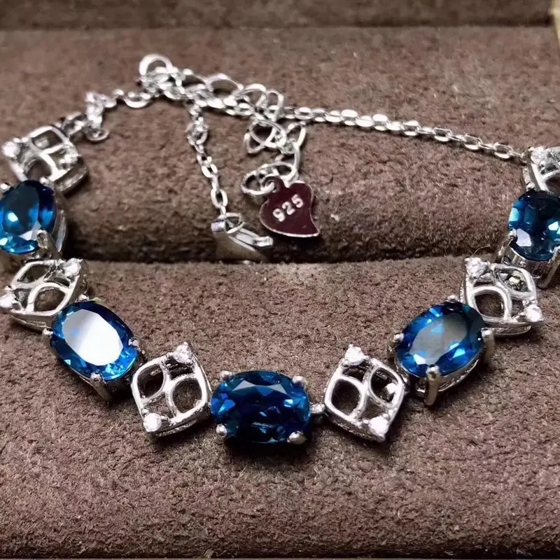 Fidelity natural 5*7mm London blue topaz Bracelet s925 sterling silver