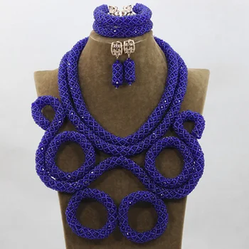 

Luxury Royal Blue Wedding Bib Statement Necklace Set Crystal Costume Bridal Women Jewelry Set 2017 Free Shipping WD963