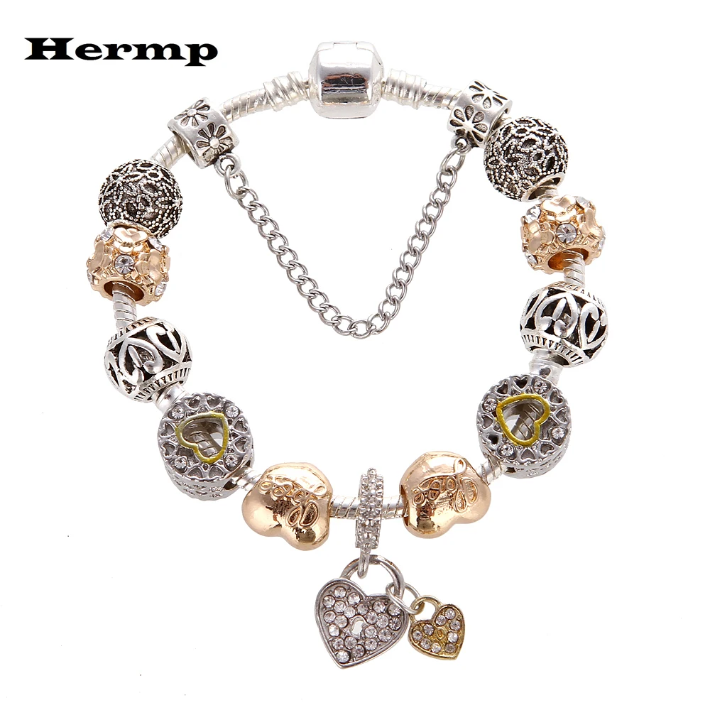 Hermp циркон сердце семья мама Бусины Подходят оригинальный DIY Шарм браслет