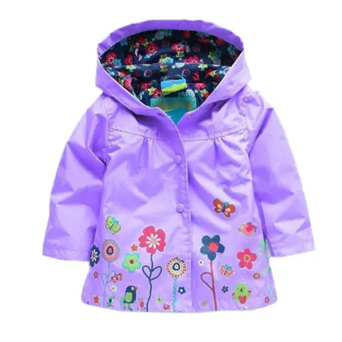 Kids-Children-Girl-Flowers-Hooded-Waterproof-Windproof-Raincoat-Jacket-Outwear