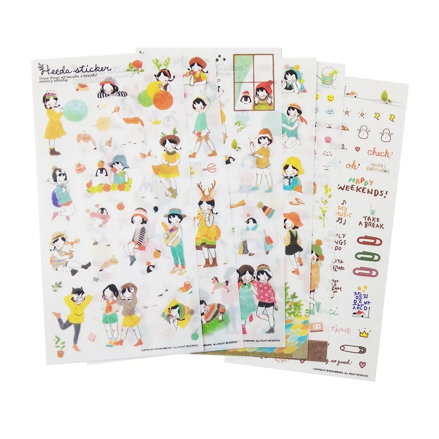 

6 Sheet/lot Lovely Penguin Deer And Girls Transparent Planner Calendar Book Cute Diary Sticker Scrapbook Decoration