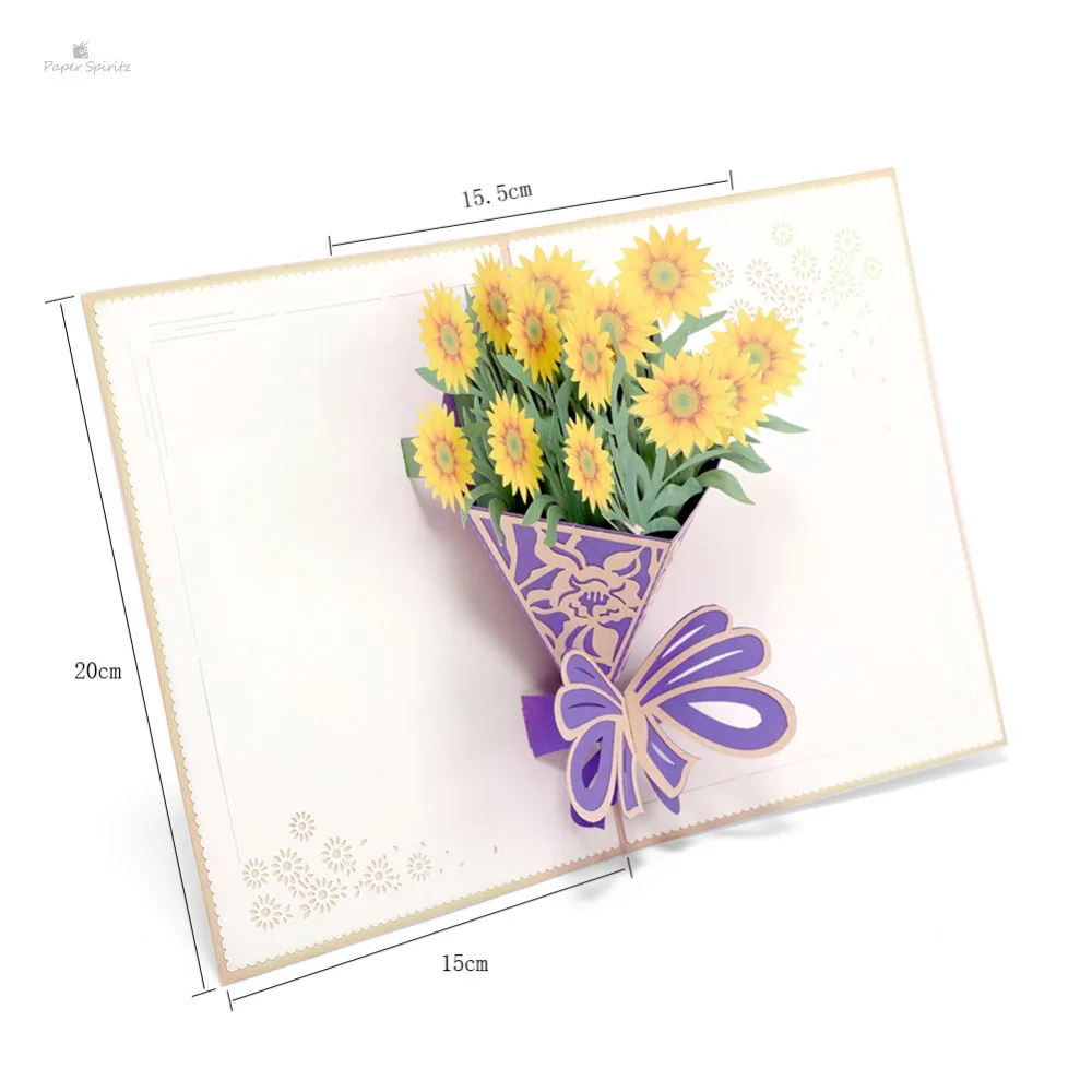  PAPER SPIRITZ laser cut 3D flower bouquet paper pop up card with blank envelope invitations greetin - 32893115829
