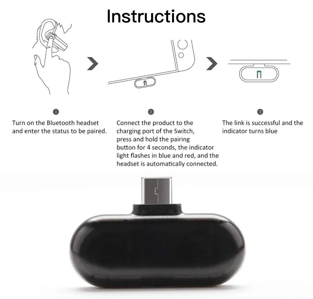 USB Tipo C interruptor Do Bluetooth Transmissor de Áudio para Nintendo