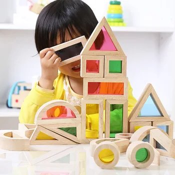 

Super Creative Acrylic Rainbow Educational Toy Tower Pile of Building Blocks for Children Diy Wooden Assemblage Building Block