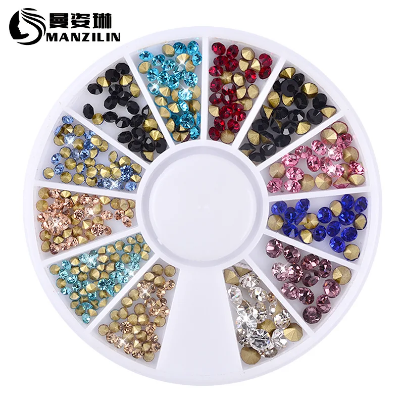 

Colorful 2MM 3MM Sharp Crystal Wheel Nail Stickers Decoration 3D DIY Nail Art Glitter Jewelry Rhinestones Manicure tools