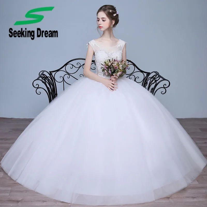 2017 Newest White O-Neck Ball Gown Fashion Wedding Dress Lace Backless Cap Sleeve Princess QC580 Customize Size 2 4 6 8 12 +++ |