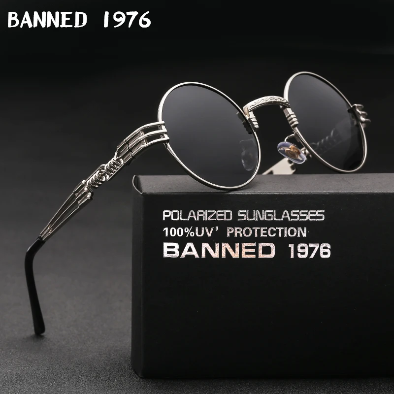 Polarized Gothic Steampunk Sunglasses Vintage Round Metal Frame_voghion.com