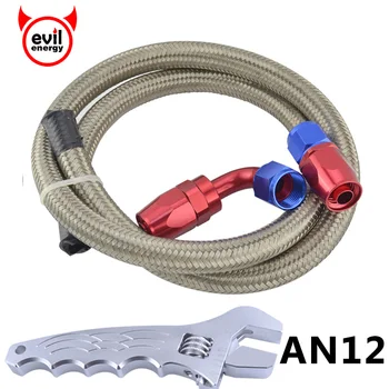 

evil energy AN12 Braided Racing Hose Line+AN12 Straight 90 Degree Oil Fuel Swivel Hose End Fittings With Adjustable Spanner