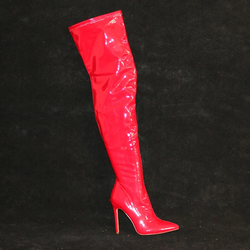 red patent leather thigh high boots