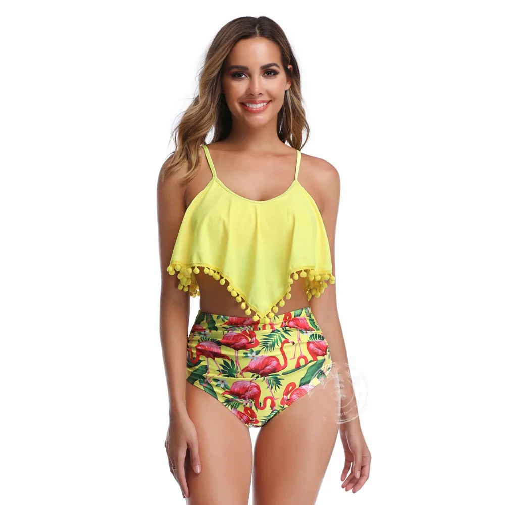 

New Print Ruffle Bikinis Women Swimwear High Waist Swimsuit Halter Sexy Push Up Bikini Set Retro Bathing Suits Pool Swimwear XXL