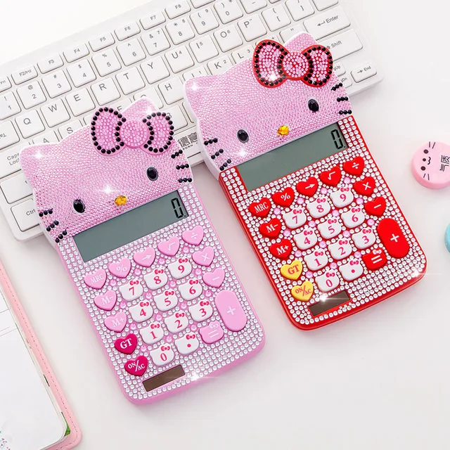 Portable Hello Kitty Calculator Pink Twinkling 12 Digital Solar Pink