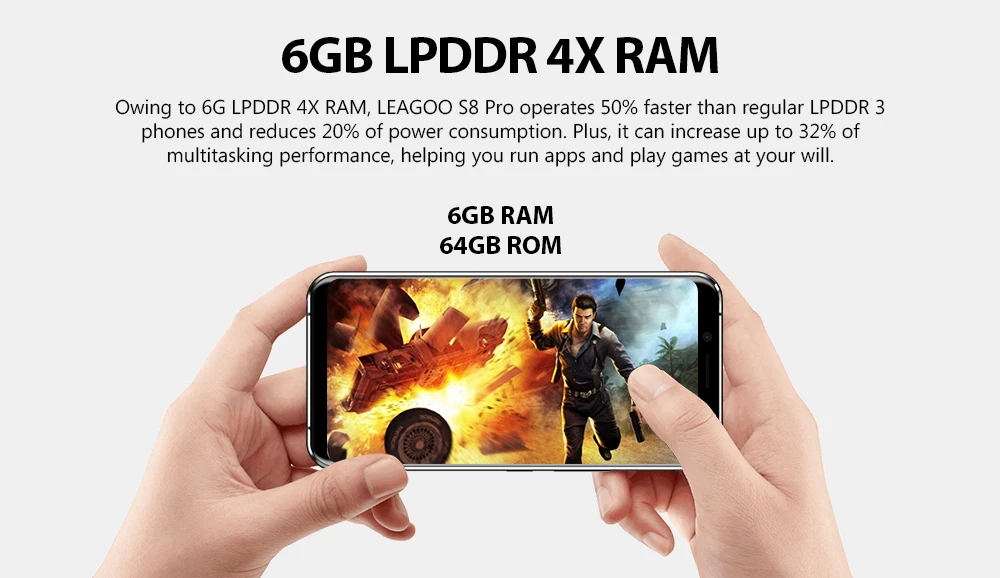 LEAGOO S8 Pro, 6 ГБ, 64 ГБ, 5,99 дюйма, 18:9 дисплей, мобильный телефон, Android 7,0, MTK6757, четыре ядра, две камеры, сканер отпечатков пальцев, ID, 4G, смартфон