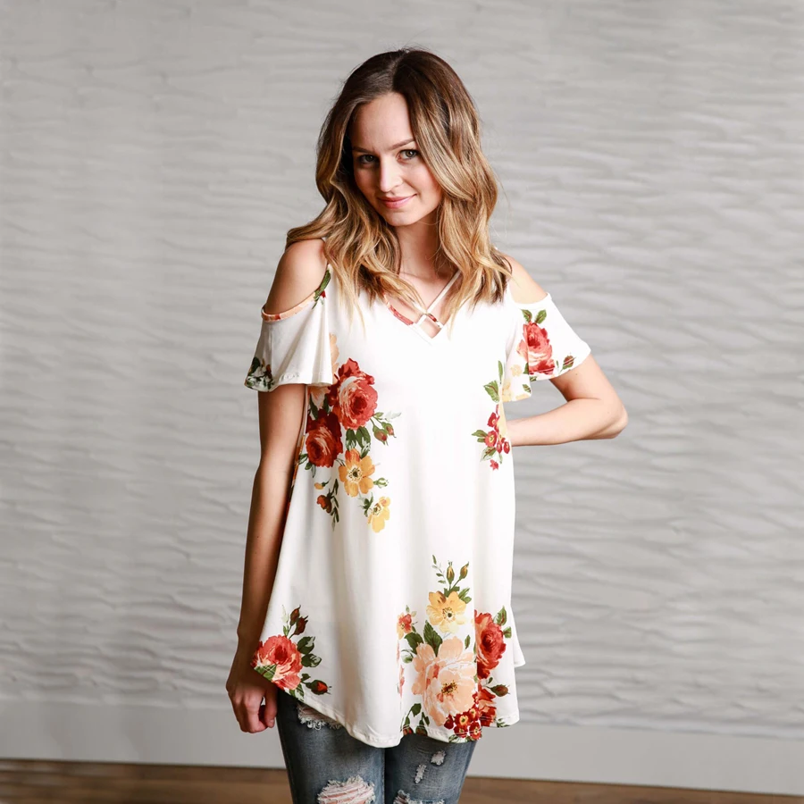 Для женщин причина шифоновая блузка с принтом пальто Boho Цветочный рукав свободный топ с принтом короткий рукав рубашка белый темно синий