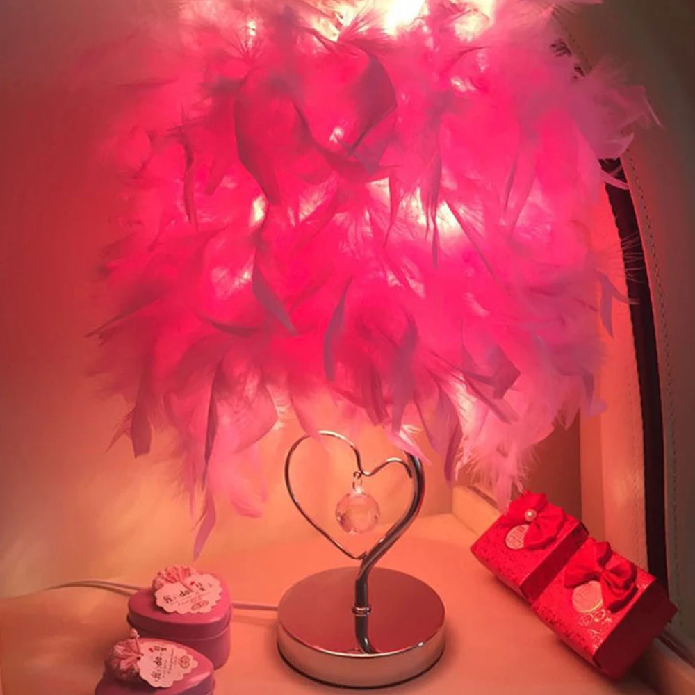 США Plug Перо Тенты настольная лампа настольная чтения свет переключатель для Спальня Гостиная подарок ко Дню Святого Валентина