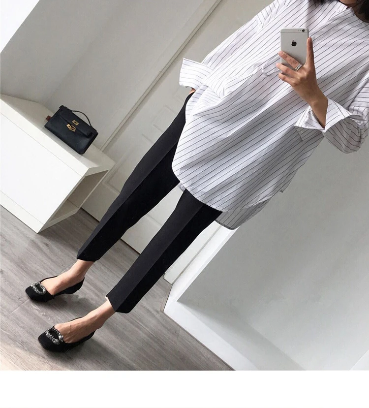Весенне-осенняя одежда брюки пустые Девять длина брюки для беременных женщин рабочие брюки прямые ноги живот повседневные штаны для беременных