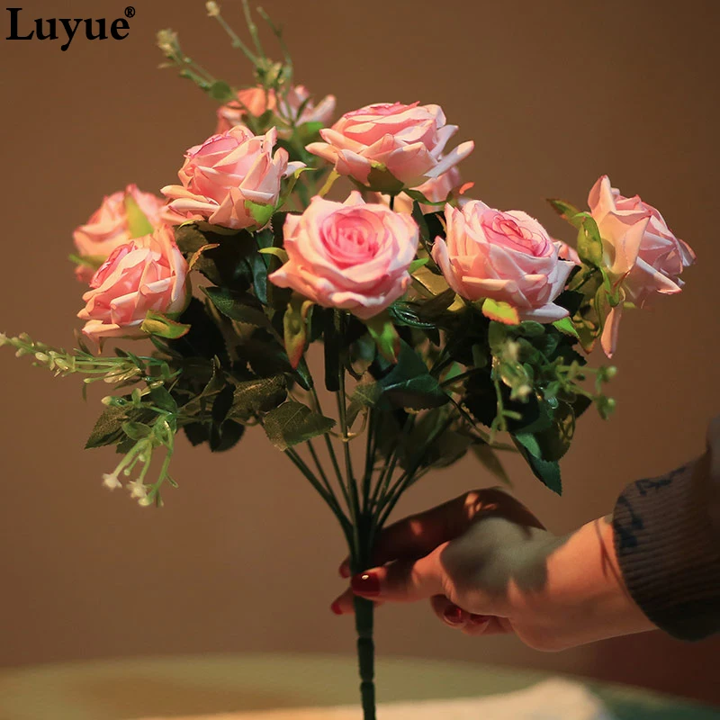 Luyue, 12 голов, 1 букет, цветок для свадьбы, невесты, искусственный цветок, Шелковая Роза, венок, домашний декор, подарок на день Святого Валентина, имитация