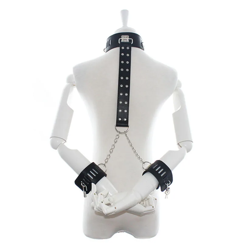 Искусственная кожа сексуальная шея воротник с наручниками БДСМ фетиш бондаж ограничения передач взрослые секс-игры S & M раб секс-игрушки