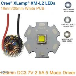 Cree XM-L2 T6 10 Вт холодный белый нейтральный белый теплый белый светодиодный излучателя 16 мм/20 мм белый PCB + 20 мм 5 режимов затемнения XML T6 драйвер