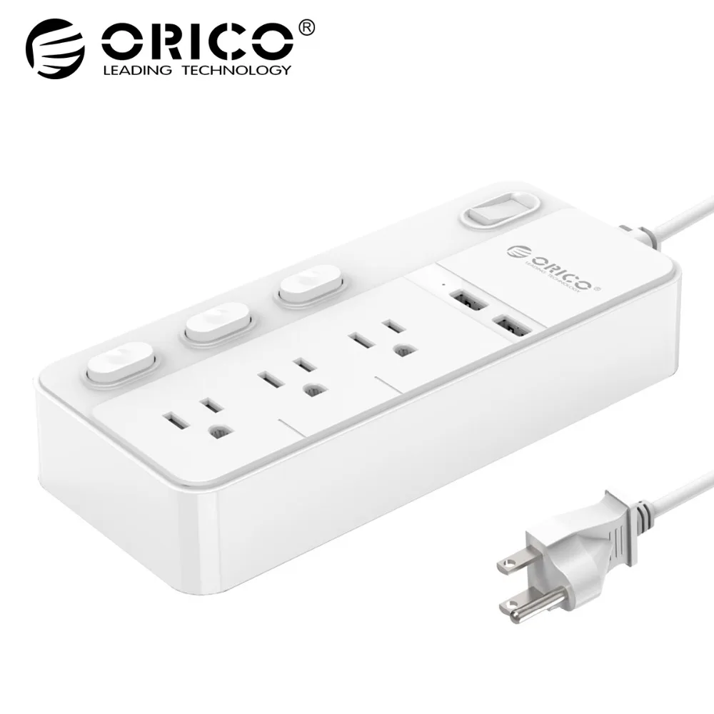 

ORICO Power Strip US Plug Extension AC Socket Outlet Surge Protector Power Strip With 2 Port USB Charger Ports