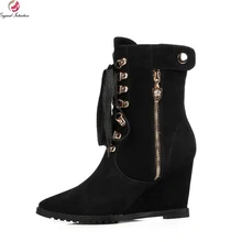 Оригинальное предназначение; Новинка; высококачественные женские ботильоны; пикантные ботинки на танкетке с острым носком; элегантная женская обувь черного цвета; американские размеры 3,5-13