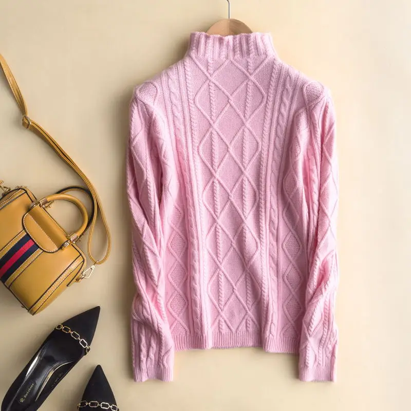 Semi-high cashmere sweater New cashmere sweater in autumn and winter Women's jacquard pullover Thickened semihigh collar sweater