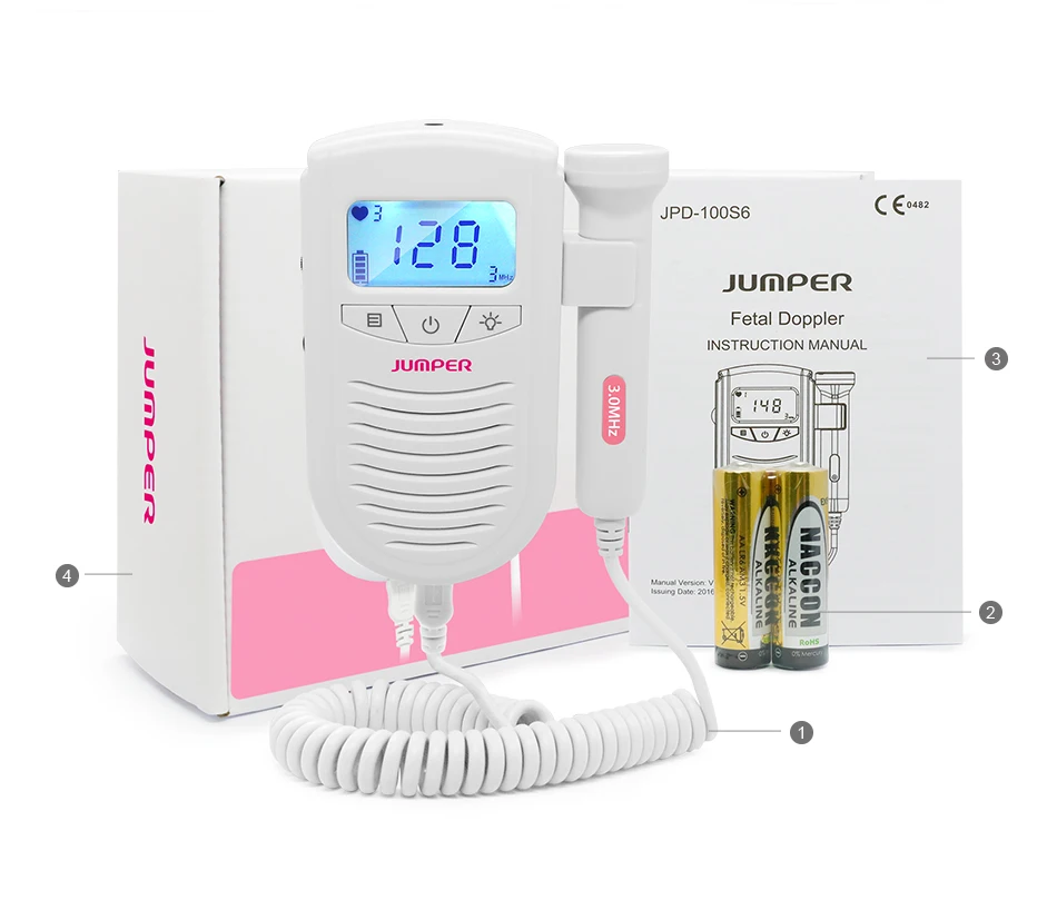 JUMPER Fetal Doppler Baby Heartbeat Monitor Household Health Large LCD Backlight CE FDA Approved 3M Probe JPD-100S6              (6)